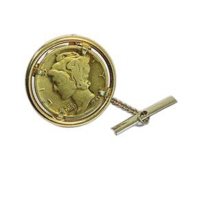 Coin Tie Tack Pin 1943 Silver Liberty Head Dime 1" Vtg